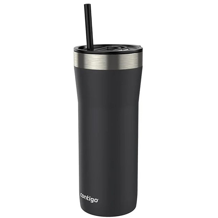 Contigo - Gobelet en Acier Inoxydable Isolé avec Couvercle Anti-éclaboussures et Paille, Capacité de 946ml, Noir - Simple Boutique