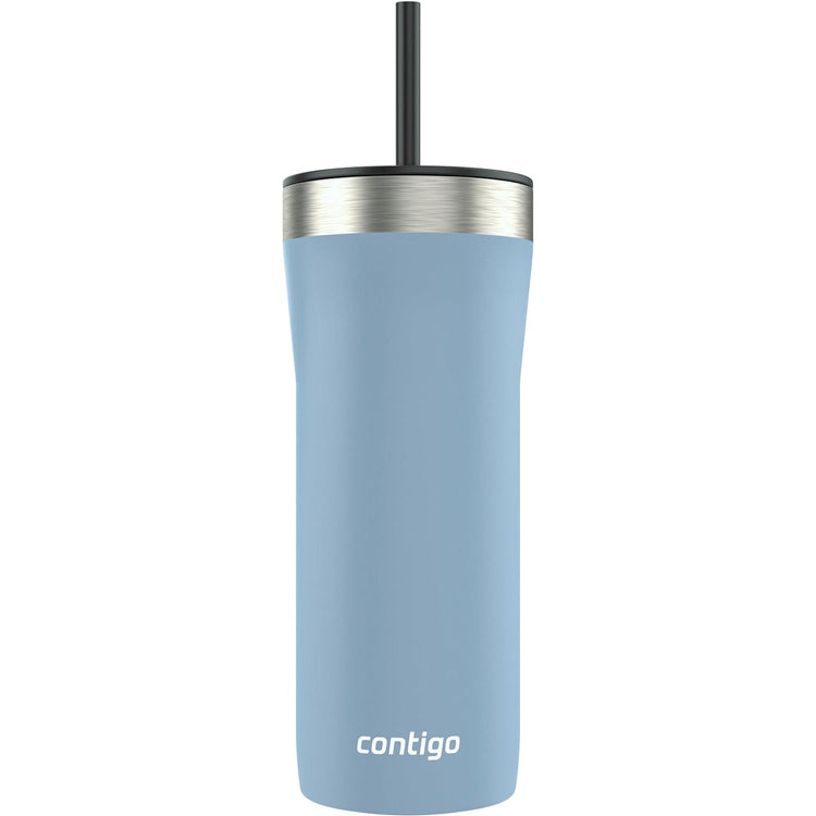 Contigo - Gobelet en Acier Inoxydable Isolé avec Couvercle Anti-fuite et Paille, Capacité de 946ml, Bleu - Simple Boutique