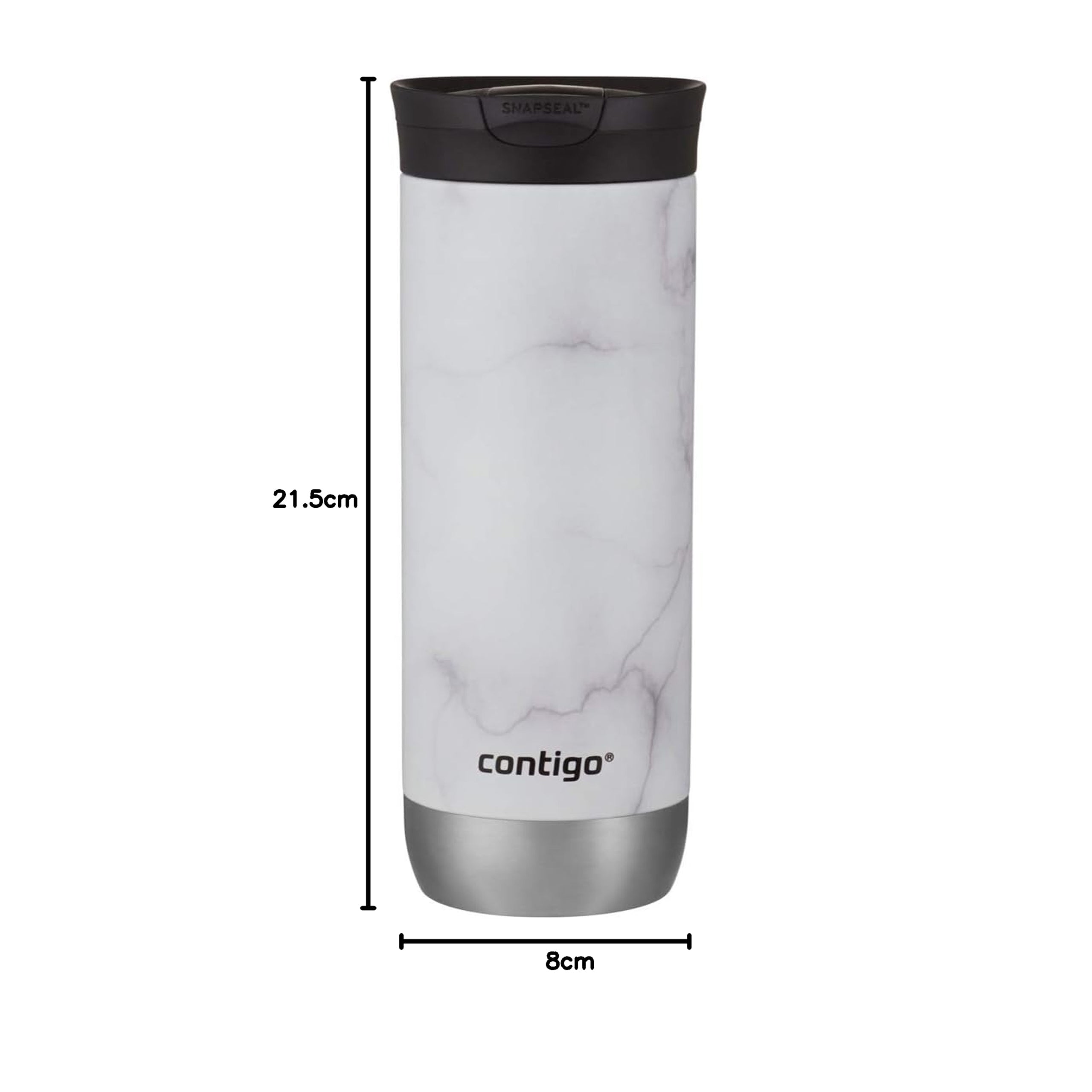 Contigo - Tasse de Voyage SNAPSEAL Huron Couture 2.0 en Acier Inoxydable, Isotherme, Capacité de 20oz / 568ml, Blanc Marbré - Simple Boutique
