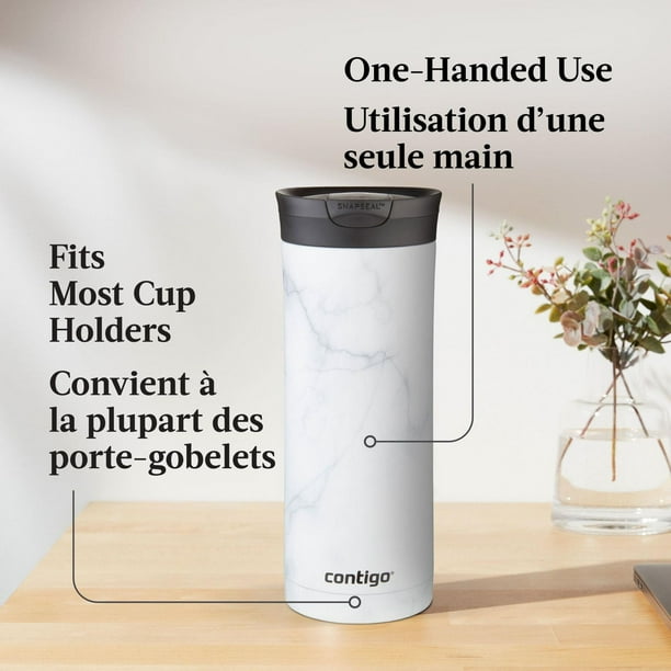 Contigo - Tasse de Voyage SNAPSEAL Huron Couture 2.0 en Acier Inoxydable, Isotherme, Capacité de 20oz / 568ml, Blanc Marbré - Simple Boutique