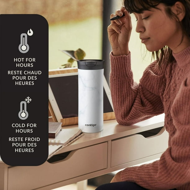Contigo - Tasse de Voyage SNAPSEAL Huron Couture 2.0 en Acier Inoxydable, Isotherme, Capacité de 20oz / 568ml, Blanc Marbré - Simple Boutique