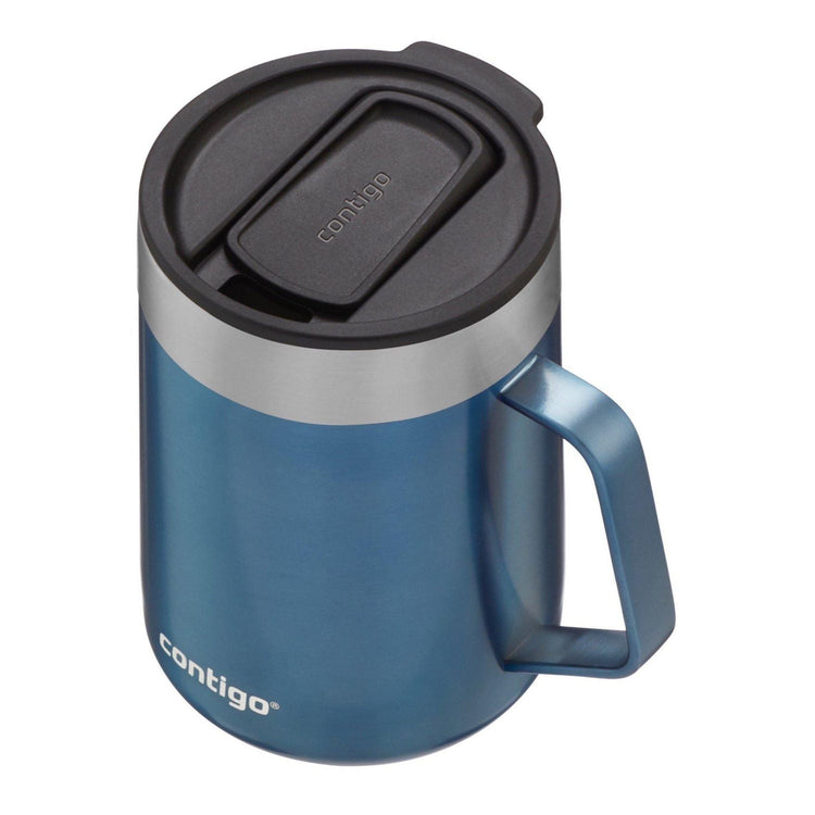 Contigo - Tasse de Voyage avec Anse Streetervlle en Acier Inoxydable avec Couvercle Coulissant, Isotherme, Capacité de 14oz / 414ml, Bleu Maïs - Simple Boutique