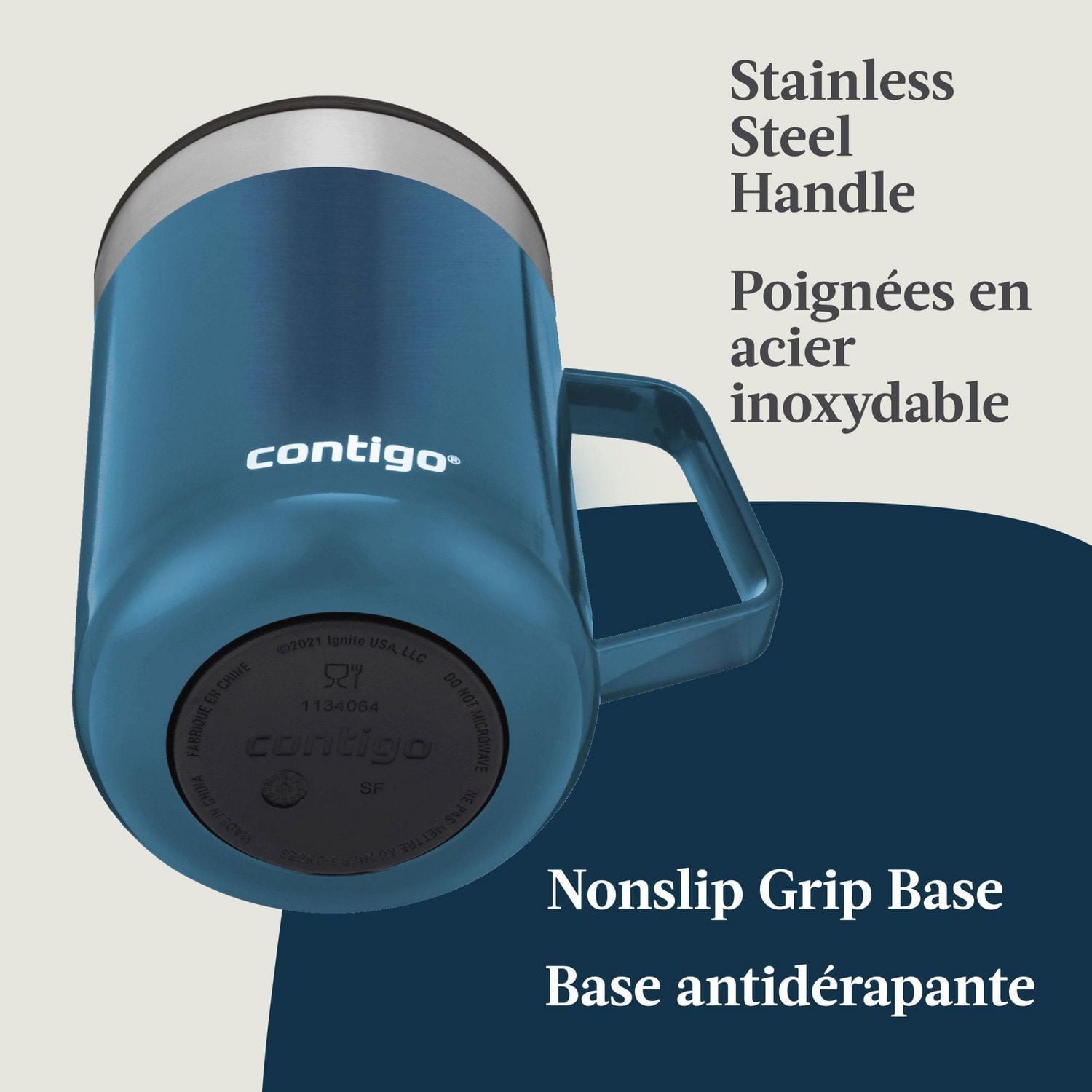 Contigo - Tasse de Voyage avec Anse Streetervlle en Acier Inoxydable avec Couvercle Coulissant, Isotherme, Capacité de 14oz / 414ml, Bleu Maïs - Simple Boutique