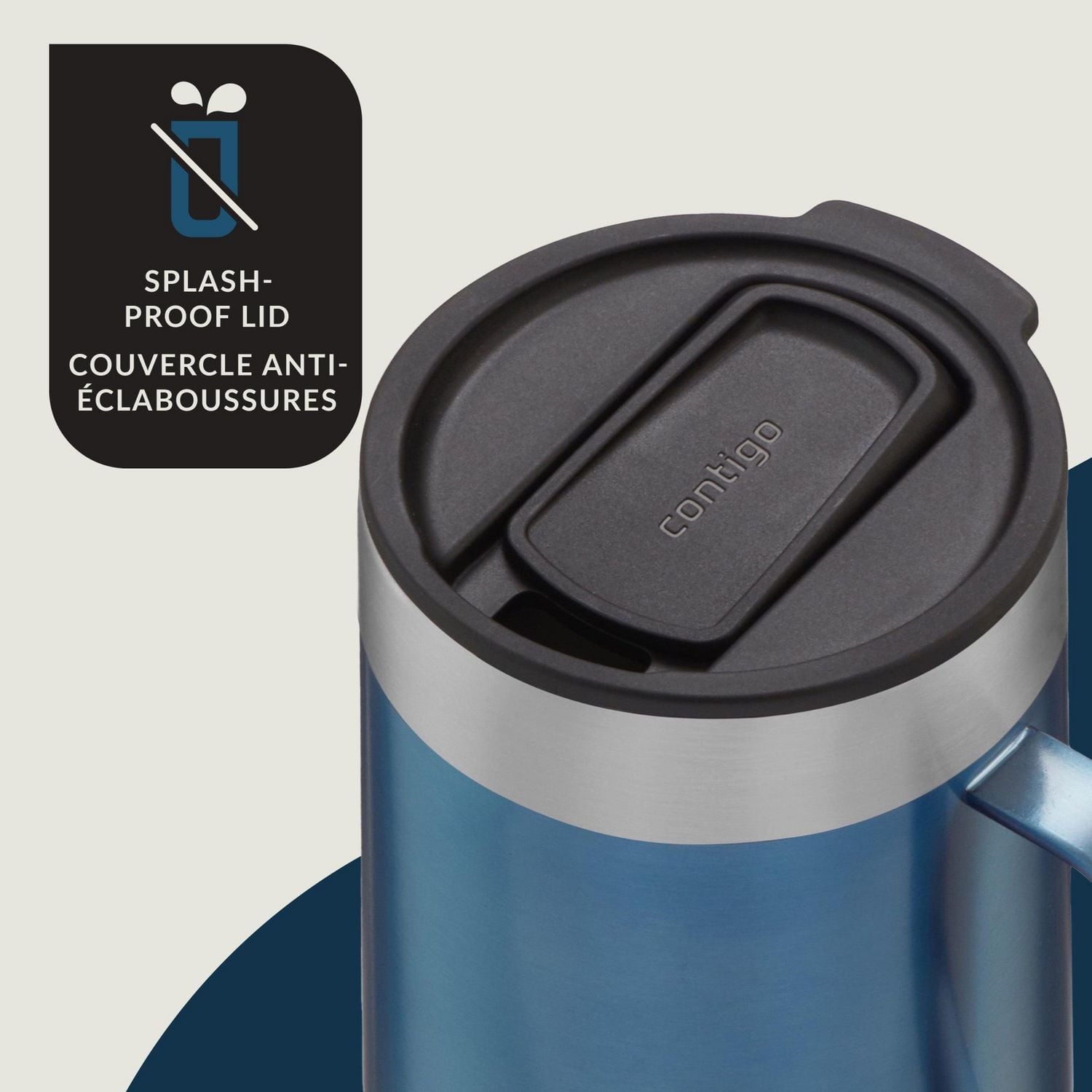 Contigo - Tasse de Voyage avec Anse Streetervlle en Acier Inoxydable avec Couvercle Coulissant, Isotherme, Capacité de 14oz / 414ml, Bleu Maïs - Simple Boutique