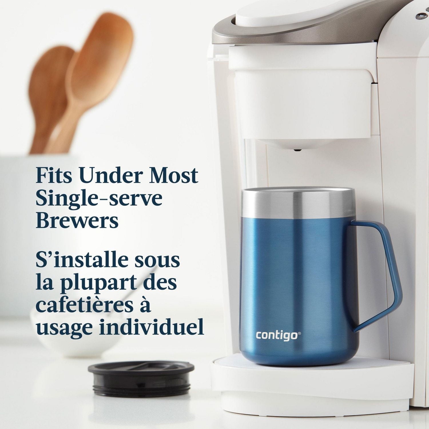 Contigo - Tasse de Voyage avec Anse Streetervlle en Acier Inoxydable avec Couvercle Coulissant, Isotherme, Capacité de 14oz / 414ml, Bleu Maïs - Simple Boutique