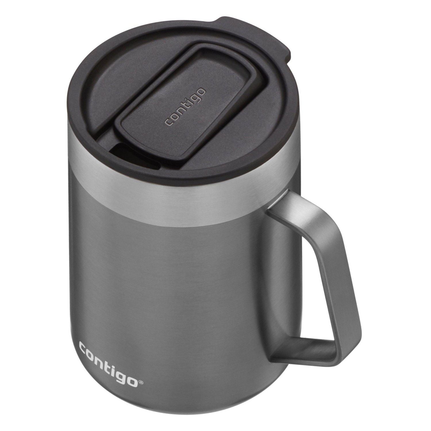 Contigo - Tasse de Voyage avec Anse Streetervlle en Acier Inoxydable avec Couvercle Coulissant, Isotherme, Capacité de 14oz / 414ml, Gris Saké - Simple Boutique