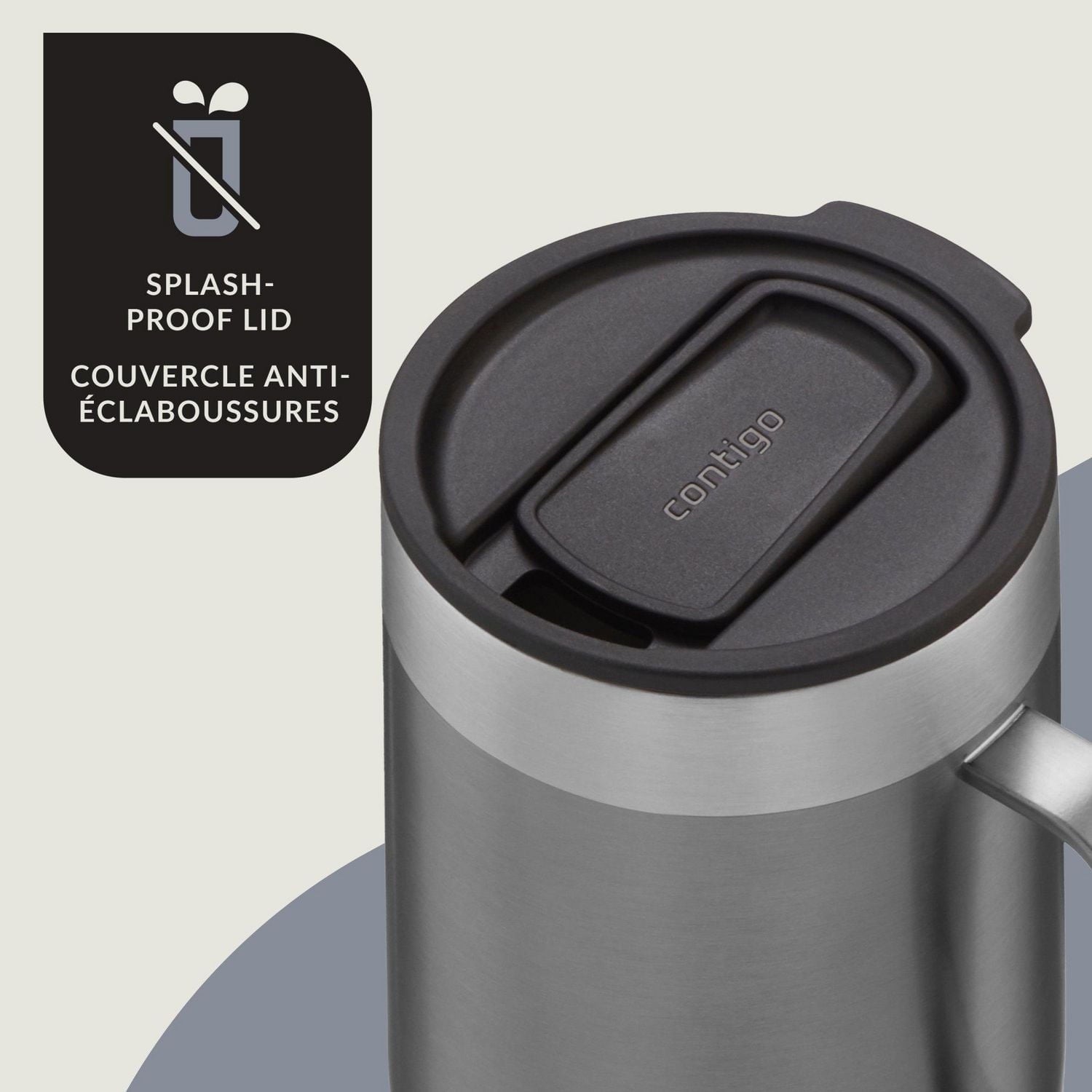Contigo - Tasse de Voyage avec Anse Streetervlle en Acier Inoxydable avec Couvercle Coulissant, Isotherme, Capacité de 14oz / 414ml, Gris Saké - Simple Boutique