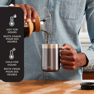 Contigo - Tasse de Voyage avec Anse Streetervlle en Acier Inoxydable avec Couvercle Coulissant, Isotherme, Capacité de 14oz / 414ml, Gris Saké - Simple Boutique