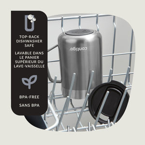 Contigo - Tasse de Voyage avec Anse Streetervlle en Acier Inoxydable avec Couvercle Coulissant, Isotherme, Capacité de 14oz / 414ml, Gris Saké - Simple Boutique