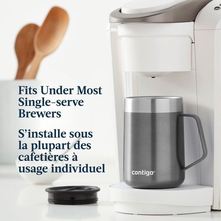 Contigo - Tasse de Voyage avec Anse Streetervlle en Acier Inoxydable avec Couvercle Coulissant, Isotherme, Capacité de 14oz / 414ml, Gris Saké - Simple Boutique