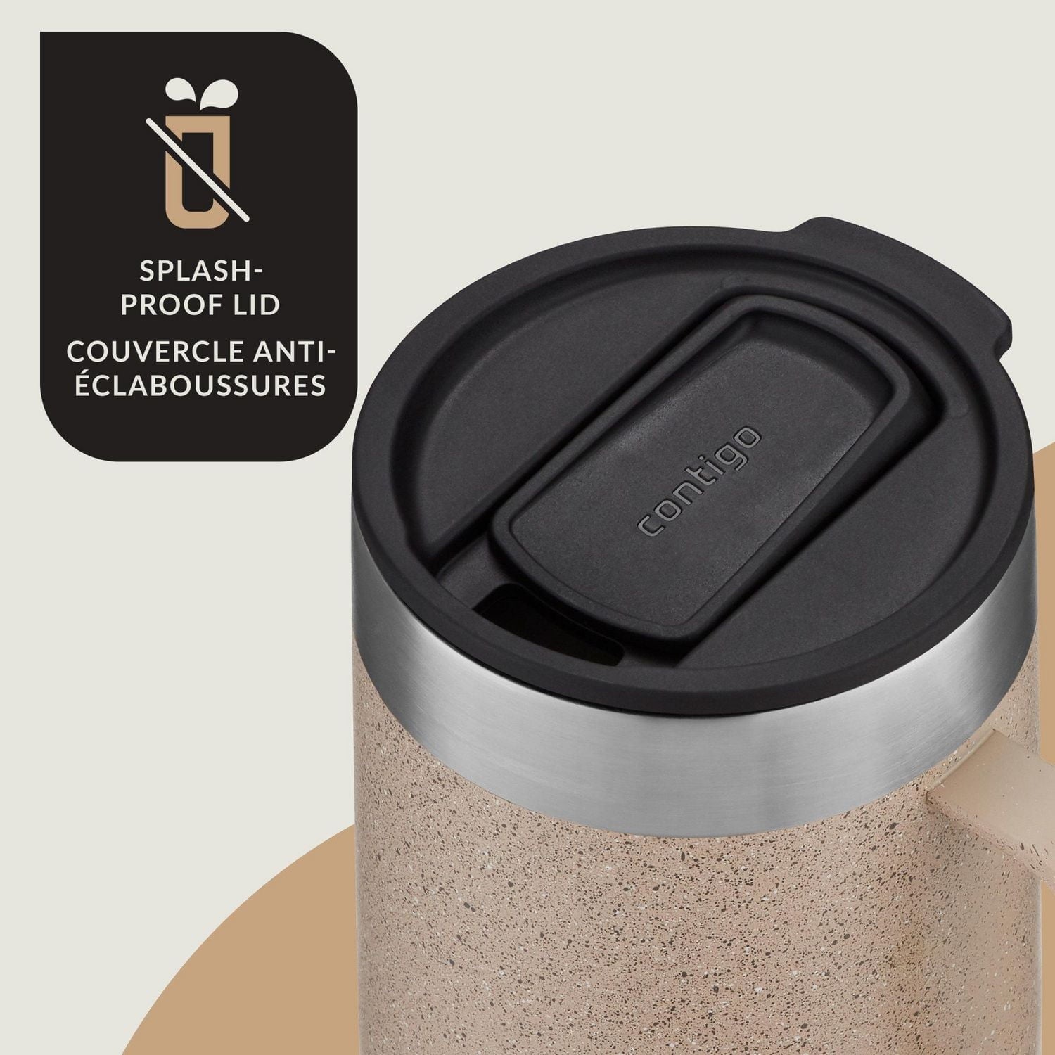Contigo - Tasse de Voyage avec Anse Streetervlle en Acier Inoxydable avec Couvercle Coulissant, Isotherme, Capacité de 14oz / 414ml, Moucheté de Cassonade - Simple Boutique