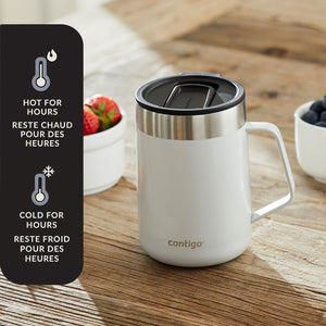 Contigo - Tasse de Voyage en Acier Inoxydable Isolé, Couvercle Anti-éclaboussures, Capacité de 414ml, Blanc - Simple Boutique