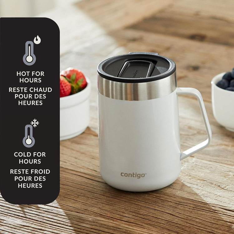 Contigo - Tasse de Voyage en Acier Inoxydable Isolé, Couvercle Anti-éclaboussures, Capacité de 414ml, Blanc - Simple Boutique