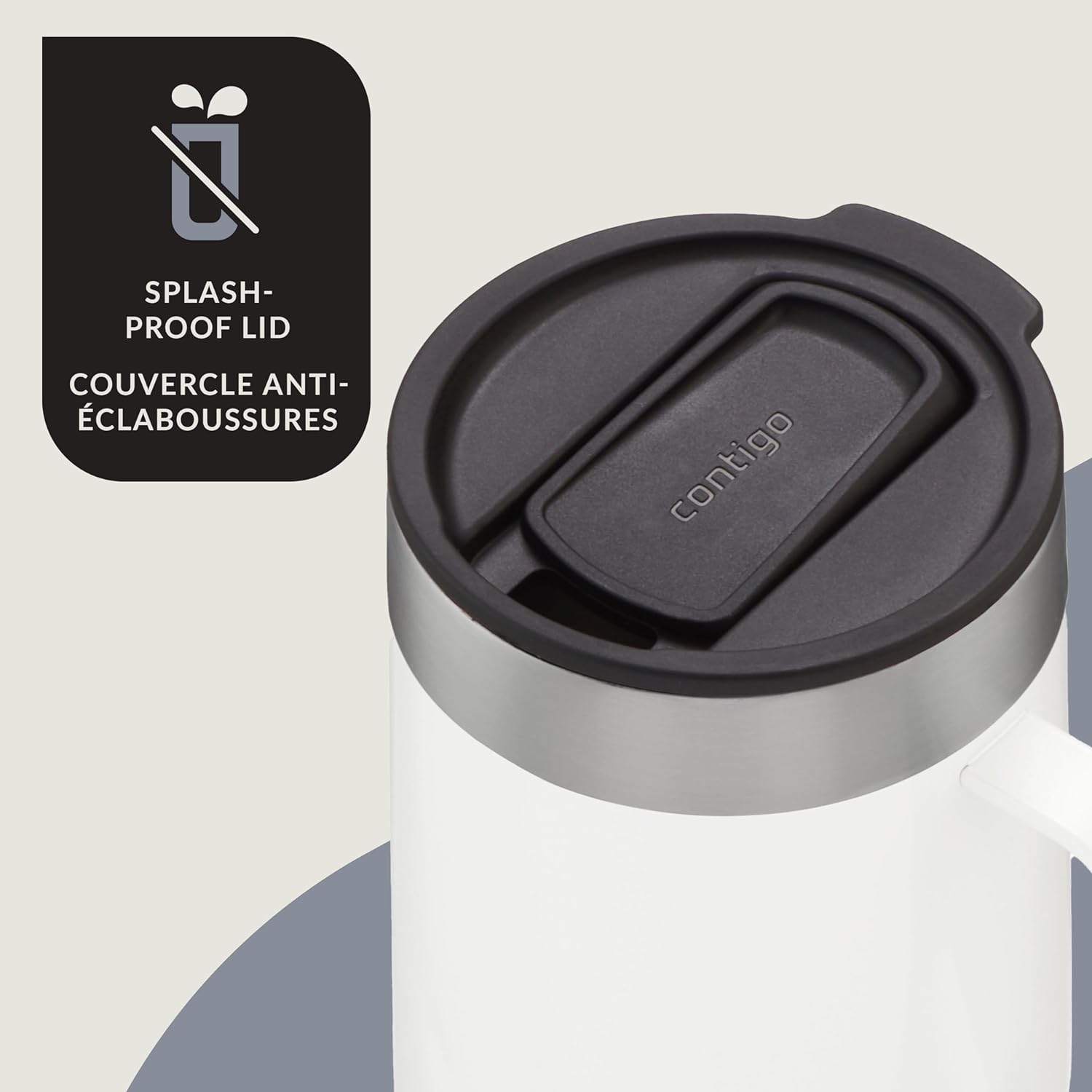 Contigo - Tasse de Voyage en Acier Inoxydable Isolé, Couvercle Anti-éclaboussures, Capacité de 414ml, Blanc - Simple Boutique