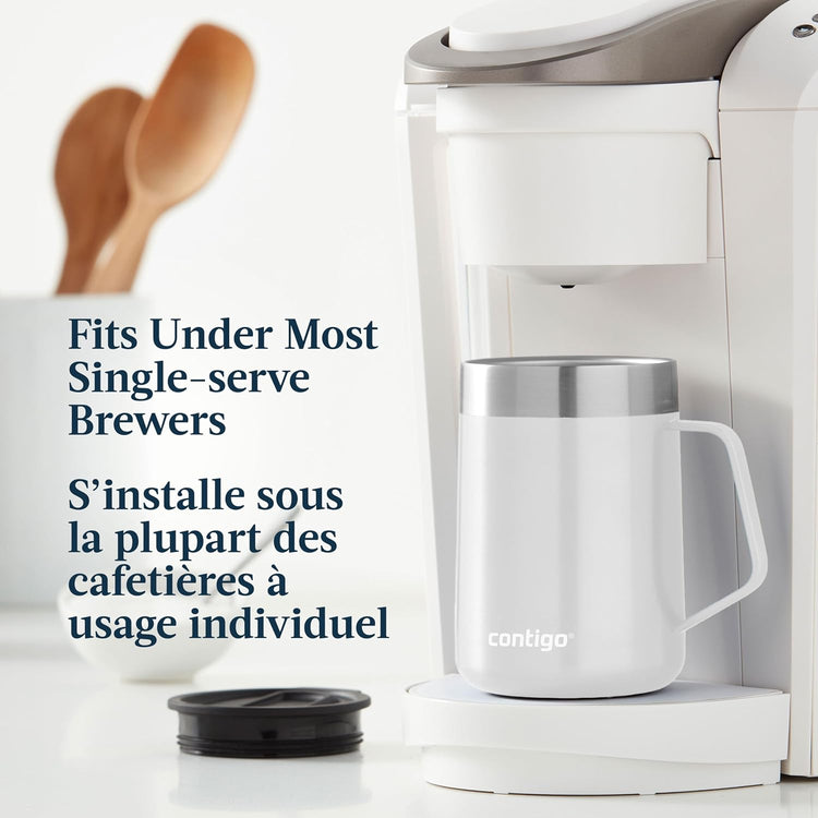Contigo - Tasse de Voyage en Acier Inoxydable Isolé, Couvercle Anti-éclaboussures, Capacité de 414ml, Blanc - Simple Boutique