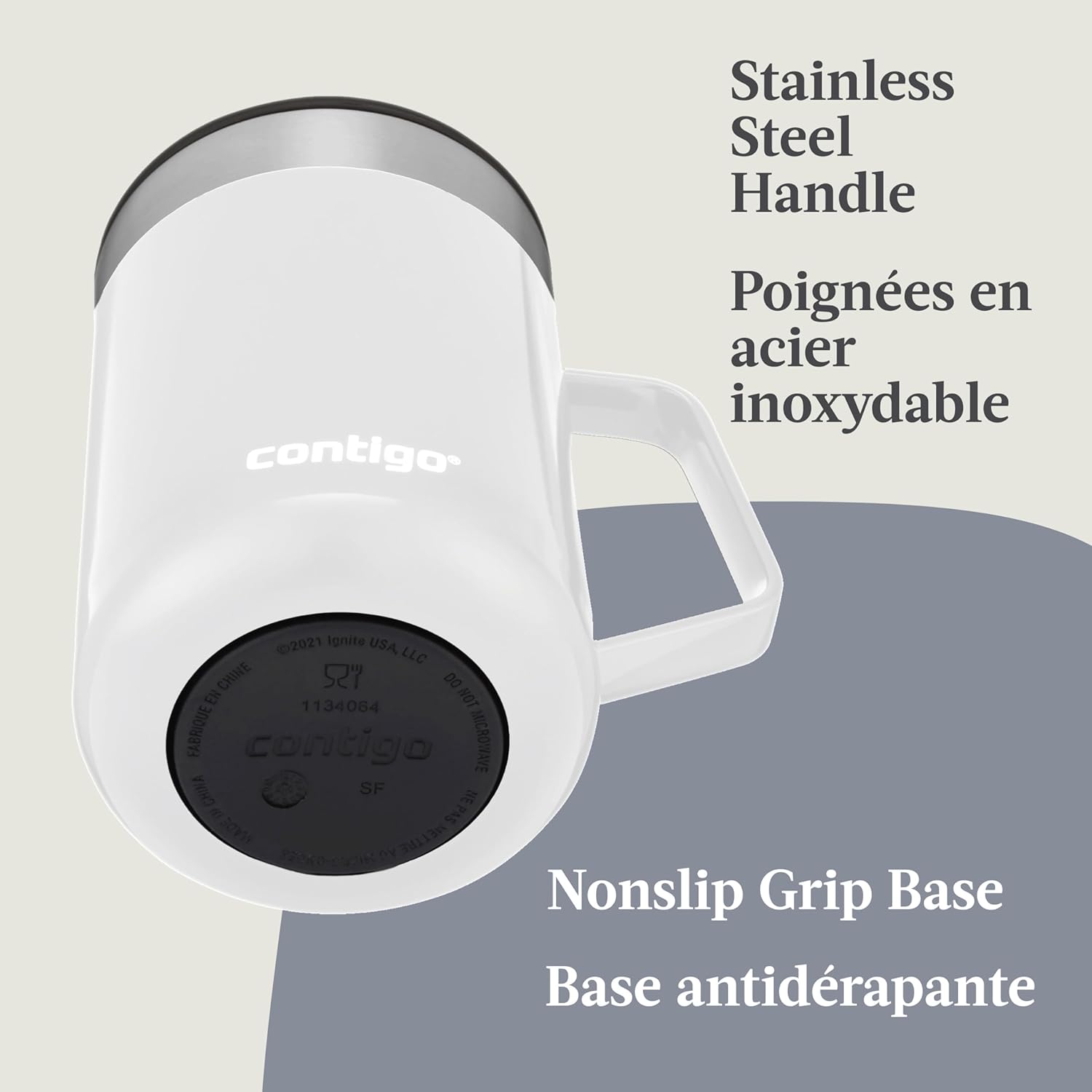 Contigo - Tasse de Voyage en Acier Inoxydable Isolé, Couvercle Anti-éclaboussures, Capacité de 414ml, Blanc - Simple Boutique
