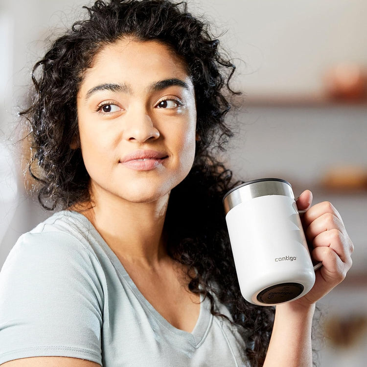 Contigo - Tasse de Voyage en Acier Inoxydable Isolé, Couvercle Anti-éclaboussures, Capacité de 414ml, Blanc - Simple Boutique