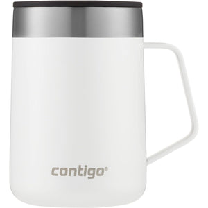 Contigo - Tasse de Voyage en Acier Inoxydable Isolé, Couvercle Anti-éclaboussures, Capacité de 414ml, Blanc - Simple Boutique