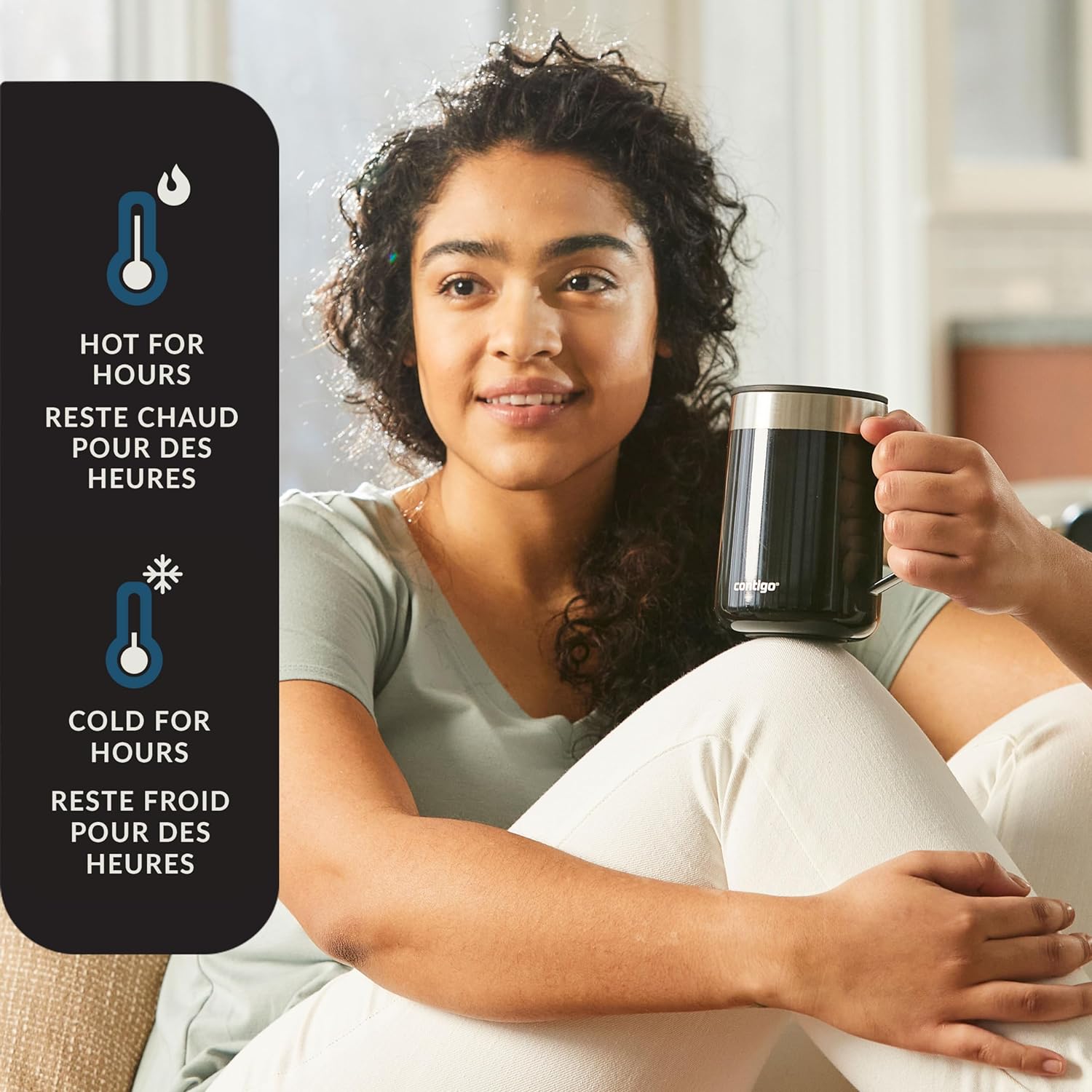 Contigo - Tasse de Voyage en Acier Inoxydable Isolé, Couvercle Anti-éclaboussures, Capacité de 414ml, Noir - Simple Boutique