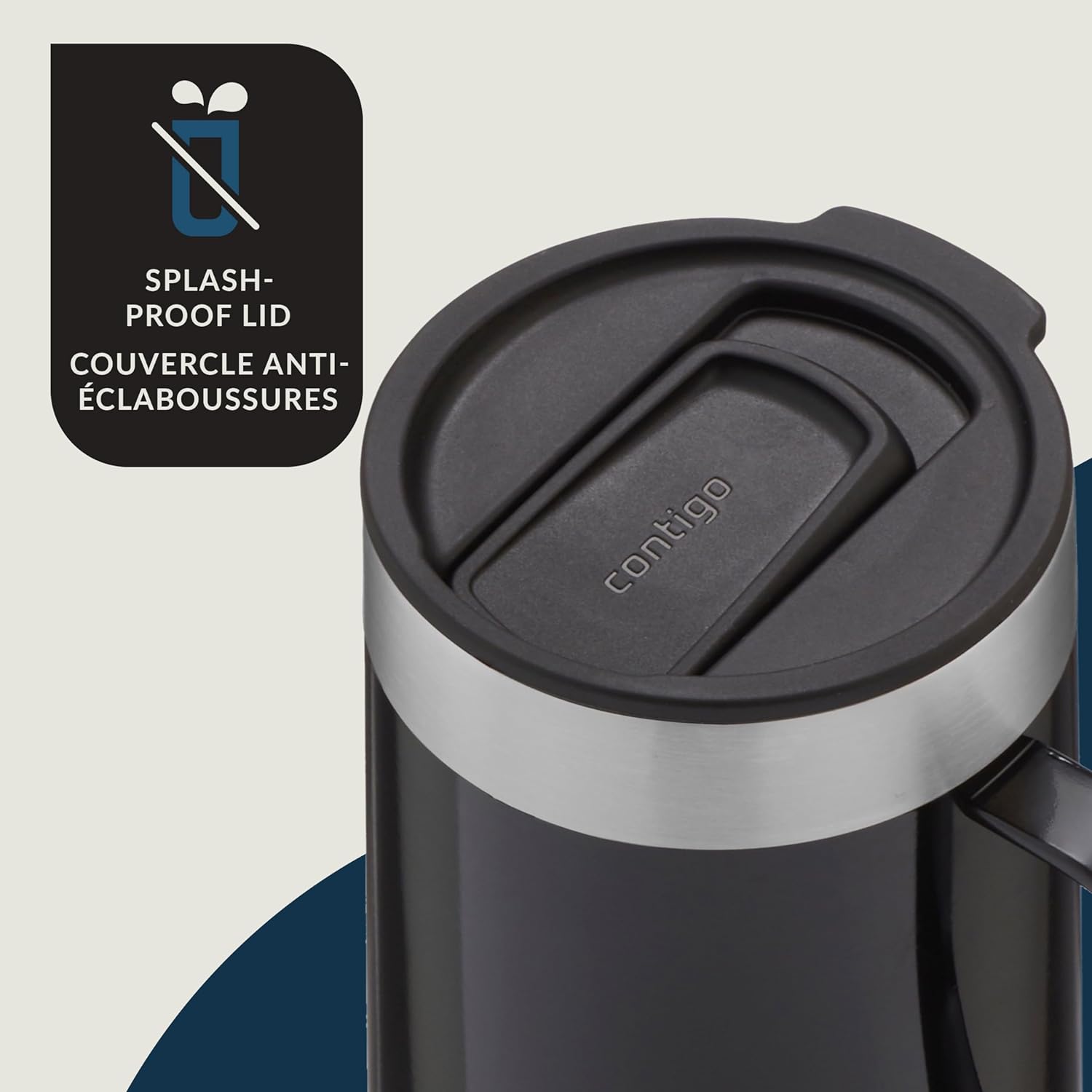 Contigo - Tasse de Voyage en Acier Inoxydable Isolé, Couvercle Anti-éclaboussures, Capacité de 414ml, Noir - Simple Boutique