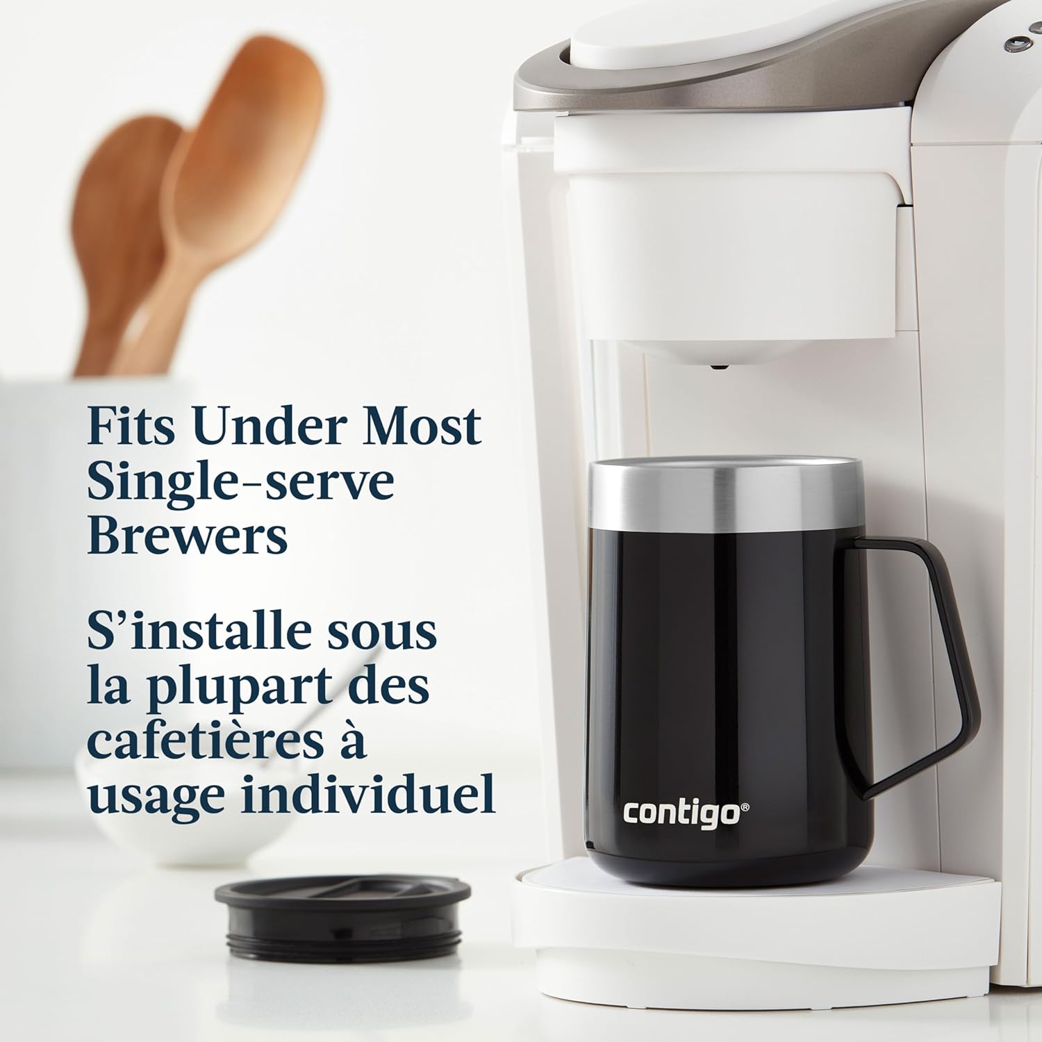 Contigo - Tasse de Voyage en Acier Inoxydable Isolé, Couvercle Anti-éclaboussures, Capacité de 414ml, Noir - Simple Boutique