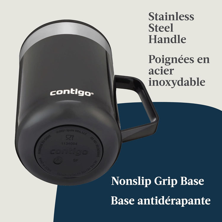 Contigo - Tasse de Voyage en Acier Inoxydable Isolé, Couvercle Anti-éclaboussures, Capacité de 414ml, Noir - Simple Boutique