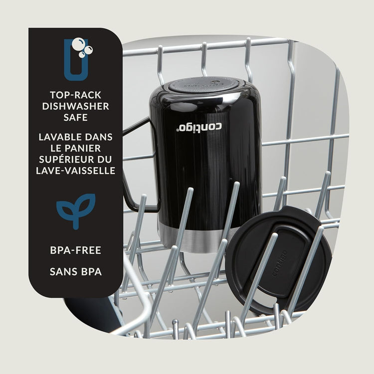 Contigo - Tasse de Voyage en Acier Inoxydable Isolé, Couvercle Anti-éclaboussures, Capacité de 414ml, Noir - Simple Boutique
