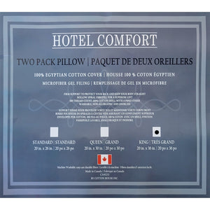 Cotton House - Ensemble de Deux Oreillers, Gel en Microfibre, Housse 100% Coton Égyptien, Grandeur King, Fabriqué au Canada - Simple Boutique