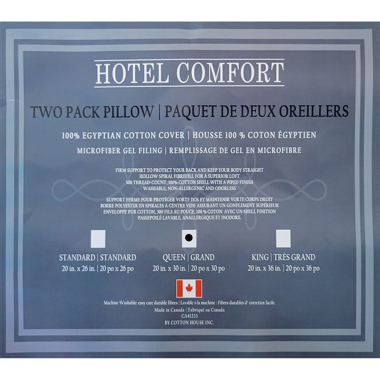 Cotton House - Ensemble de Deux Oreillers, Gel en Microfibre, Housse 100% Coton Égyptien, Grandeur Queen, Fabriqué au Canada - Simple Boutique