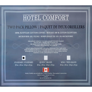 Cotton House - Ensemble de Deux Oreillers, Gel en Microfibre, Housse 100% Coton Égyptien, Grandeur Standard, Fabriqué au Canada - Simple Boutique
