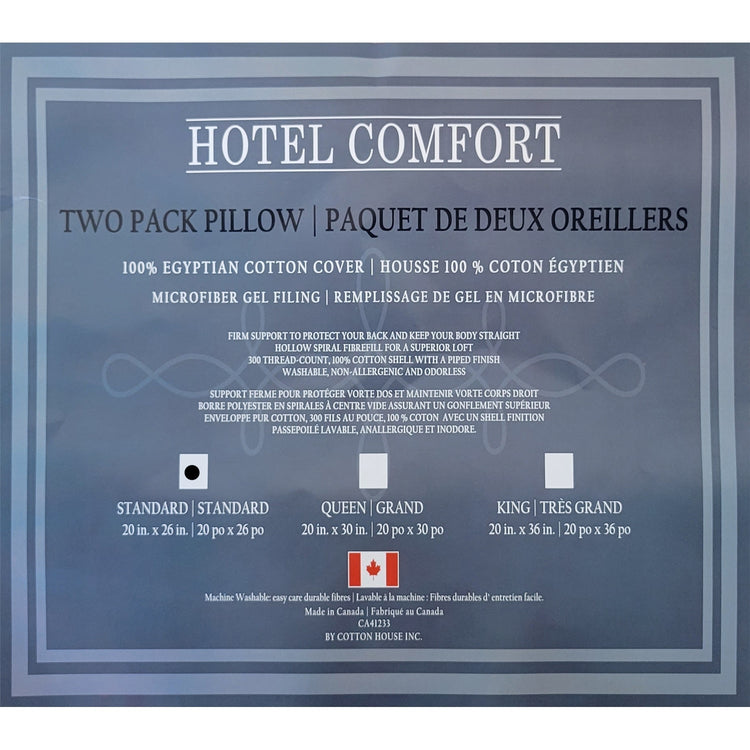 Cotton House - Ensemble de Deux Oreillers, Gel en Microfibre, Housse 100% Coton Égyptien, Grandeur Standard, Fabriqué au Canada - Simple Boutique