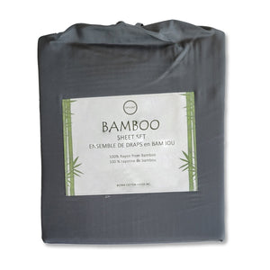 Cotton House - Ensemble de Drap en Bambou, Hypoallergénique, Grandeur Double, Gris Foncé - Simple Boutique