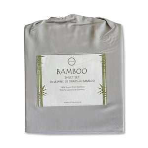 Cotton House - Ensemble de Drap en Bambou, Hypoallergénique, Grandeur Double, Gris Pâle - Simple Boutique