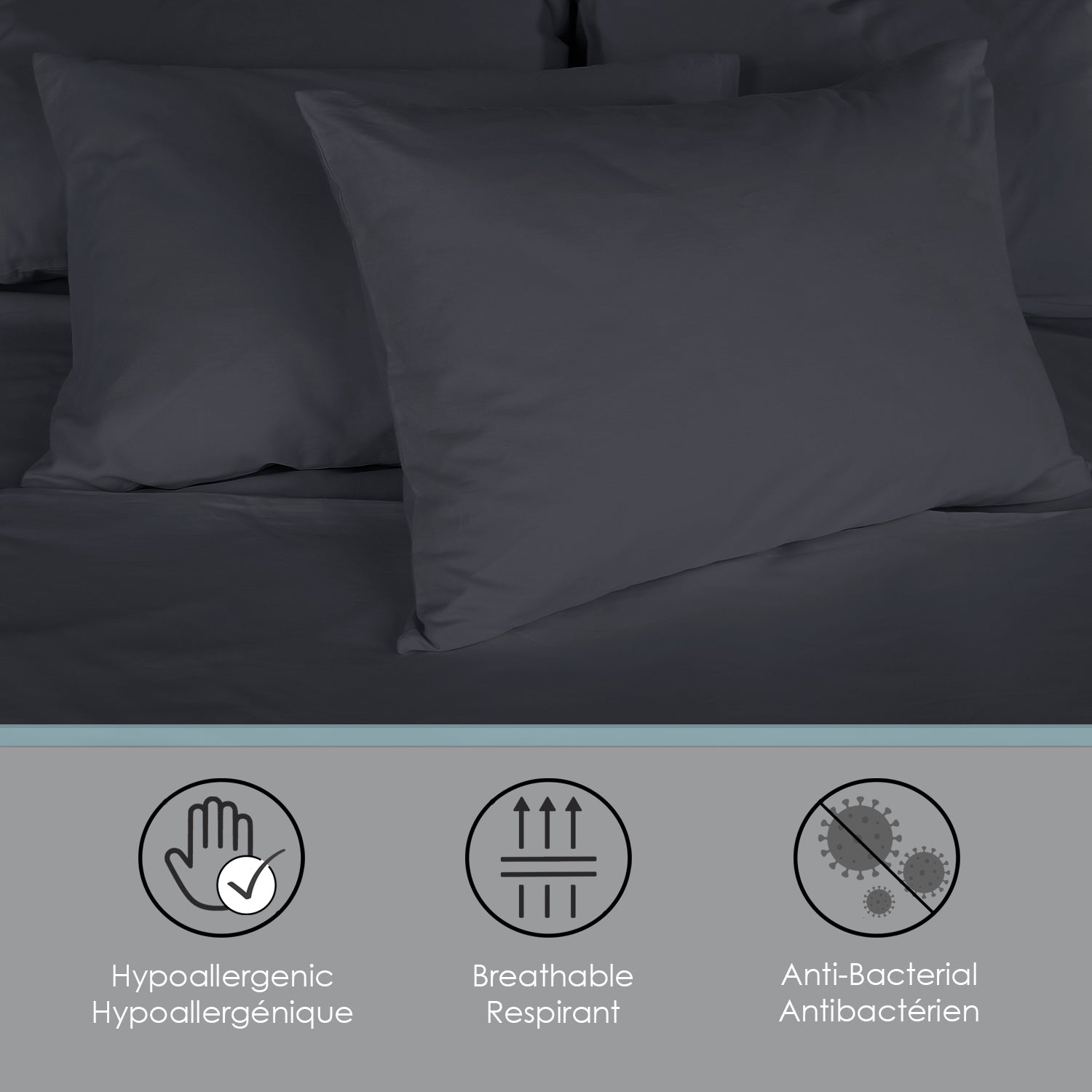 Cotton House - Ensemble de Drap en Bambou, Hypoallergénique, Grandeur King, Gris Foncé - Simple Boutique