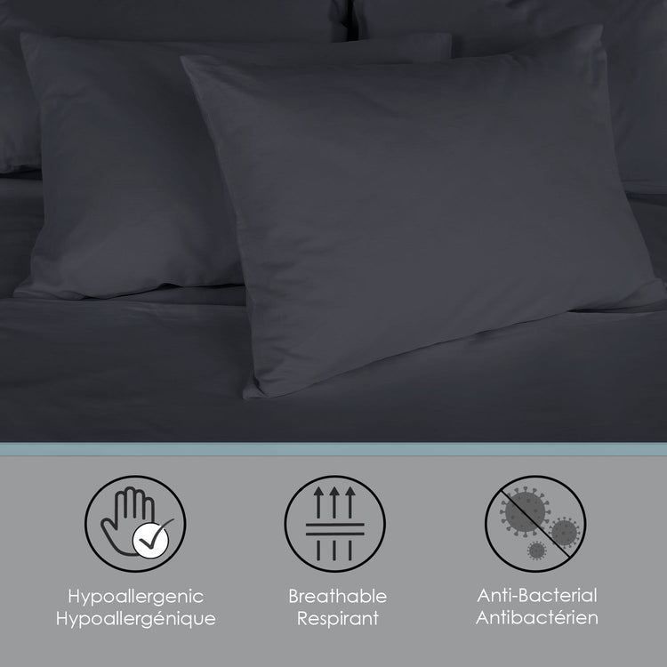 Cotton House - Ensemble de Drap en Bambou, Hypoallergénique, Grandeur King, Gris Foncé - Simple Boutique