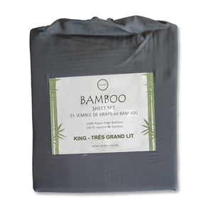 Cotton House - Ensemble de Drap en Bambou, Hypoallergénique, Grandeur King, Gris Foncé - Simple Boutique