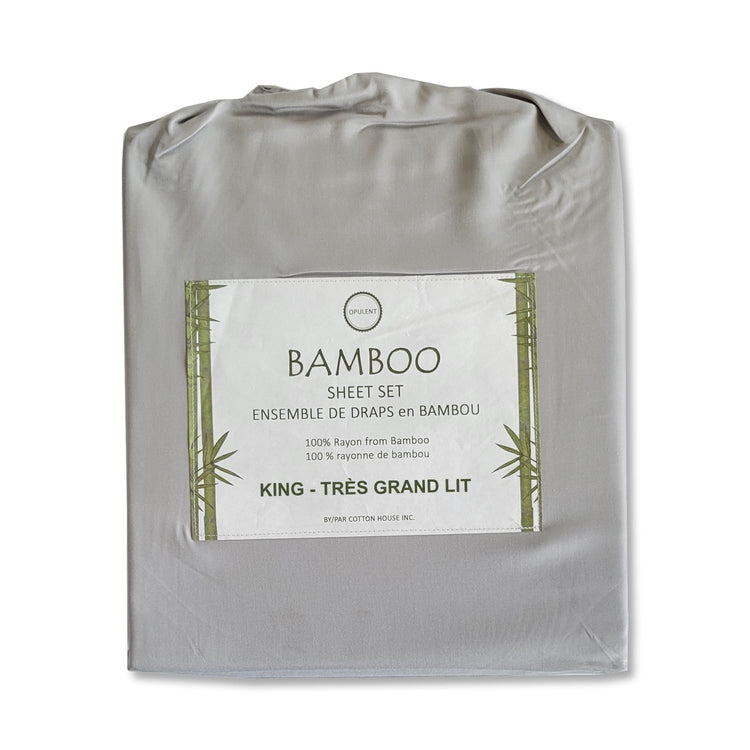 Cotton House - Ensemble de Drap en Bambou, Hypoallergénique, Grandeur King, Gris Pâle - Simple Boutique
