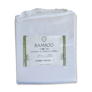 Cotton House - Ensemble de Drap en Bambou, Hypoallergénique, Grandeur Queen, Blanc - Simple Boutique