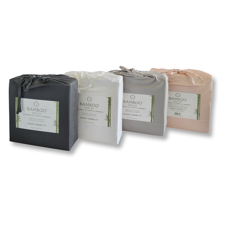 Cotton House - Ensemble de Drap en Bambou, Hypoallergénique, Grandeur Queen, Blanc - Simple Boutique