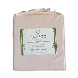 Cotton House - Ensemble de Drap en Bambou, Hypoallergénique, Grandeur Queen, Rose - Simple Boutique