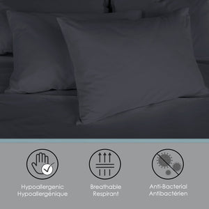 Cotton House - Ensemble de Drap en Bambou, Hypoallergénique, Grandeur Simple, Gris Foncé - Simple Boutique