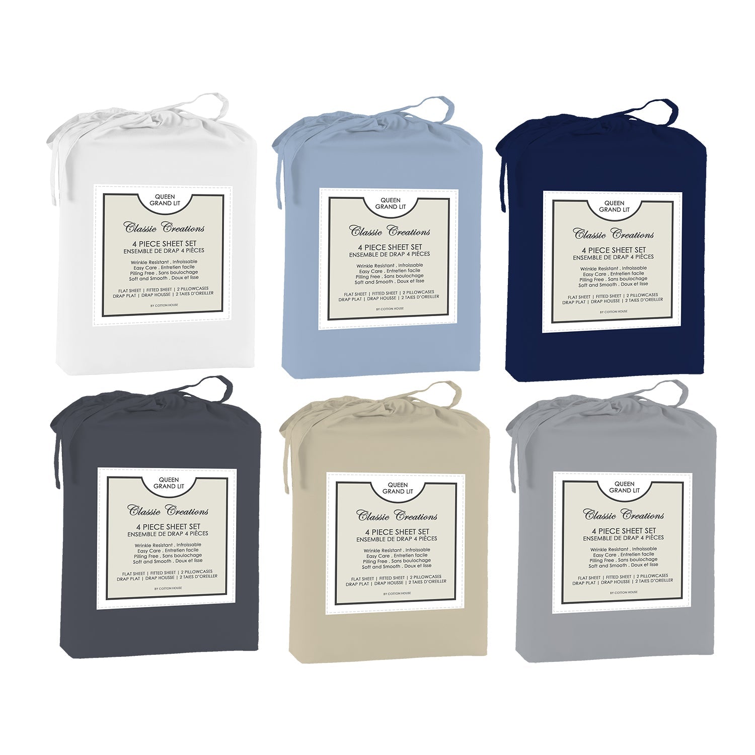 Cotton House - Ensemble de Drap en Microfibre Infroissable, Grandeur King, Bleu Foncé - Simple Boutique