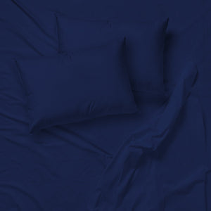 Cotton House - Ensemble de Drap en Microfibre Infroissable, Grandeur King, Bleu Foncé - Simple Boutique