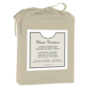 Cotton House - Ensemble de Drap en Microfibre Infroissable, Grandeur Queen, Beige - Simple Boutique