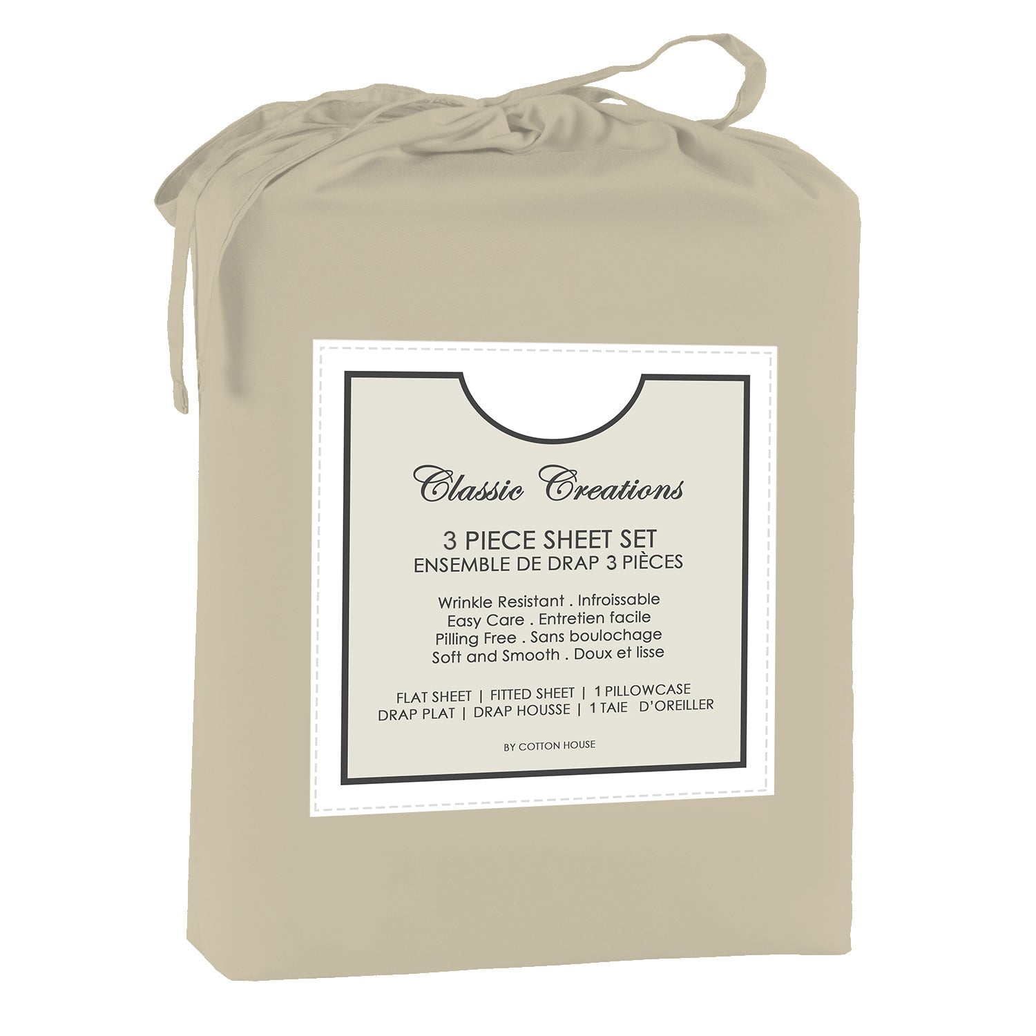 Cotton House - Ensemble de Drap en Microfibre Infroissable, Grandeur Simple, Beige - Simple Boutique