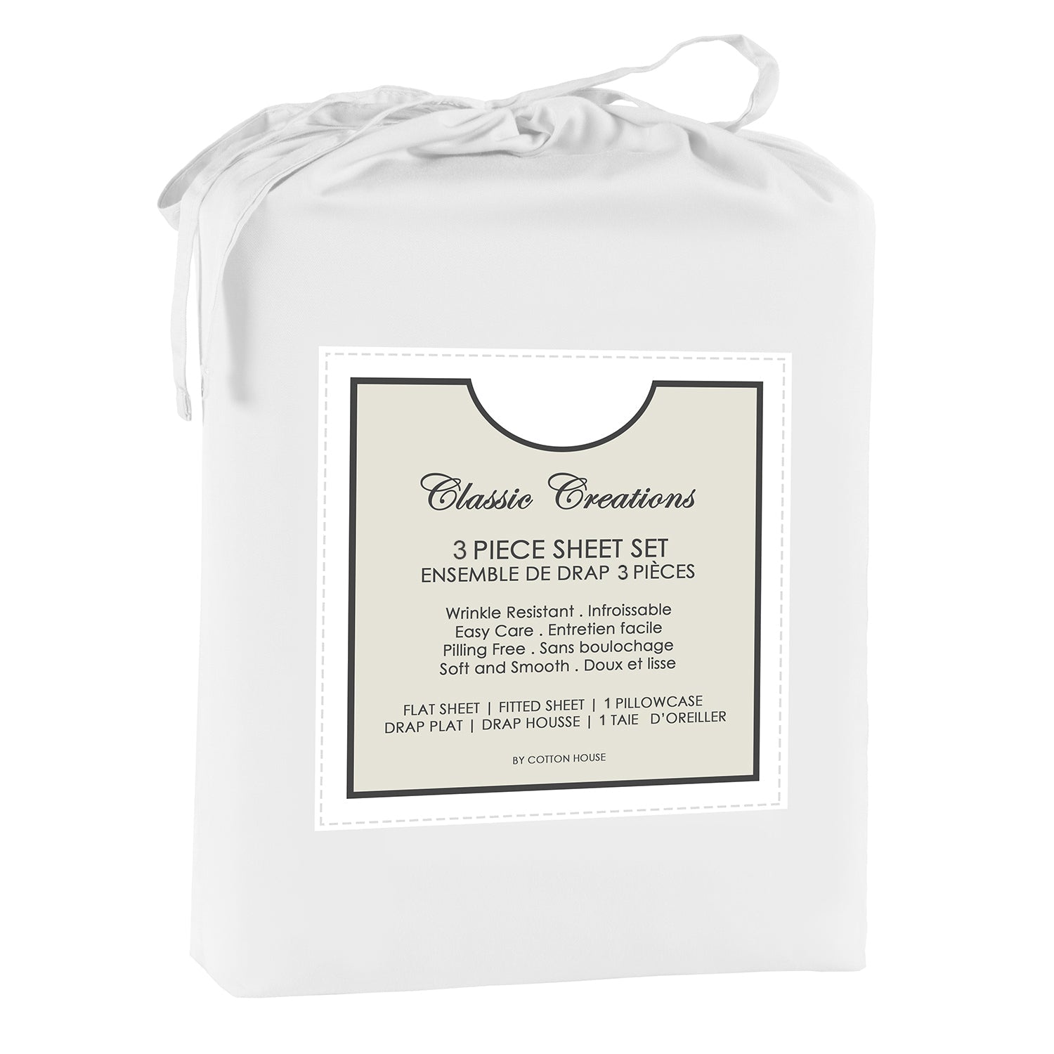 Cotton House - Ensemble de Drap en Microfibre Infroissable, Grandeur Simple, Blanc - Simple Boutique