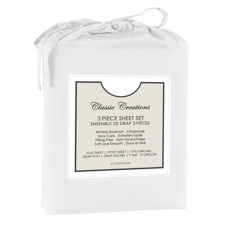 Cotton House - Ensemble de Drap en Microfibre Infroissable, Grandeur Simple, Blanc - Simple Boutique