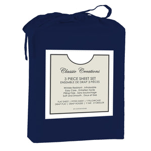 Cotton House - Ensemble de Drap en Microfibre Infroissable, Grandeur Simple, Bleu Foncé - Simple Boutique