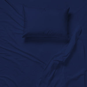 Cotton House - Ensemble de Drap en Microfibre Infroissable, Grandeur Simple, Bleu Foncé - Simple Boutique