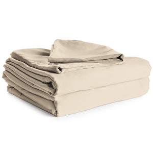 Cotton House - Ensemble de Draps 100% Coton, 450 Fils au Pouce Carré, Grandeur Double, Beige - Simple Boutique